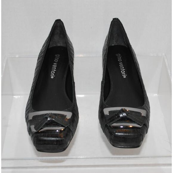 New Size 6 Womens Gino Ventori Vanessa Alligator Leather Black Low Heel - Picture 2 of 9